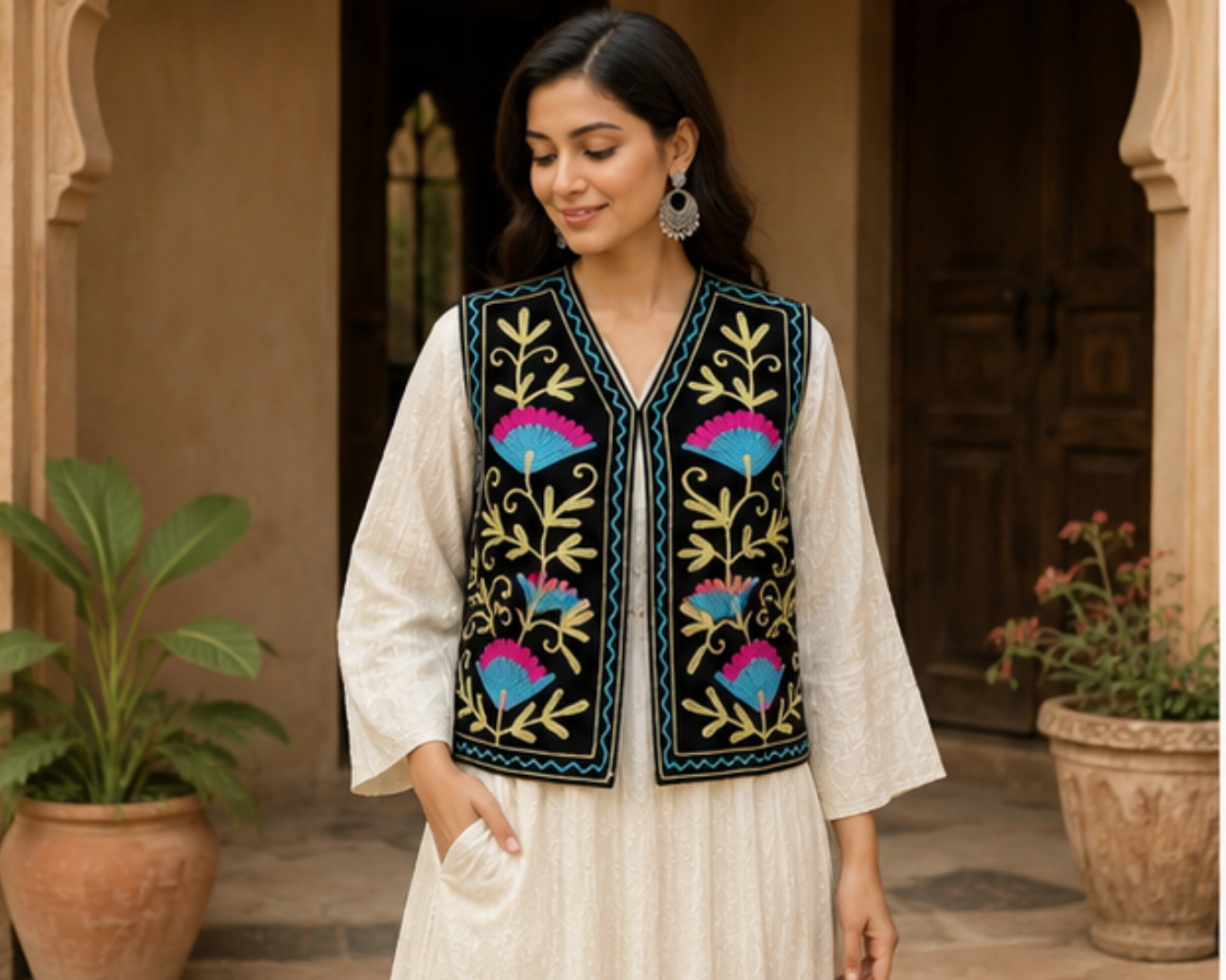 Kashmiri Aari Embroidered Woolen Jacket – Midnight Bloom