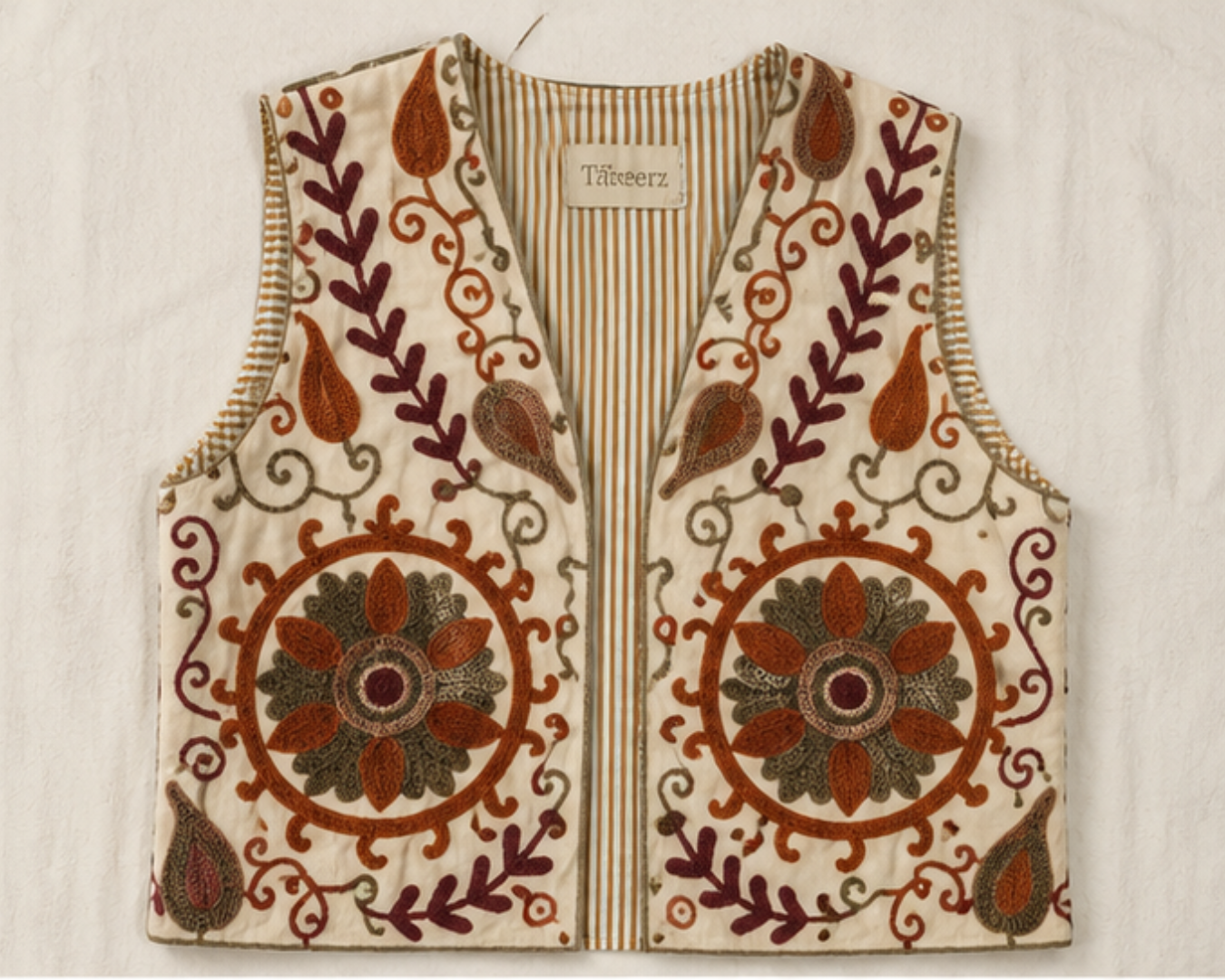 Kashmiri Aari Embroidered Woolen Jacket – Ivory Heritage Motif