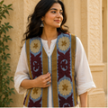 Slate Blue Suzani Embroidered Sleeveless Jacket – Heritage Bloom Edition