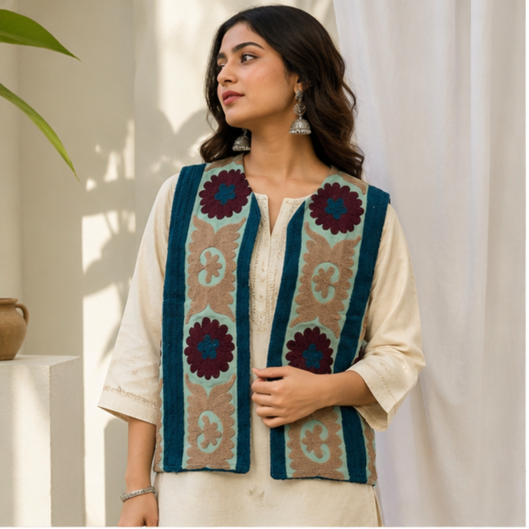 Suzani Embroidered Woolen Jacket – Sage Green Heritage