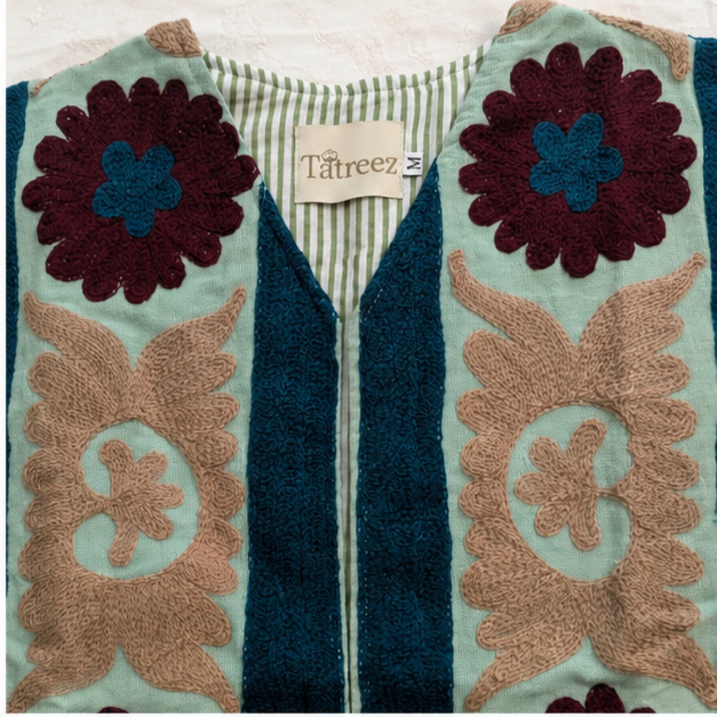 Suzani Embroidered Woolen Jacket – Sage Green Heritage