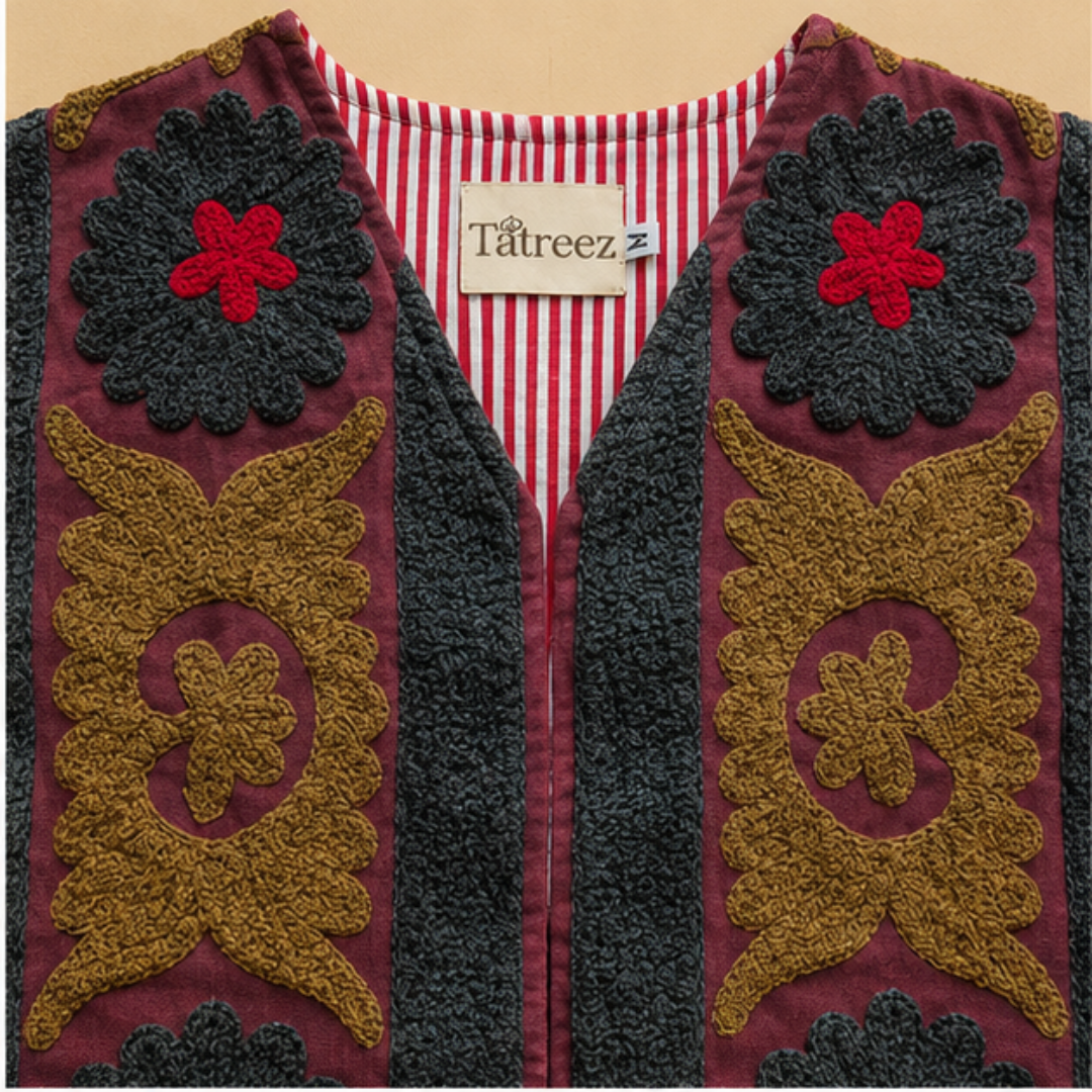 Mulberry Suzani Embroidered Sleeveless Jacket – Heritage Blossom Edition