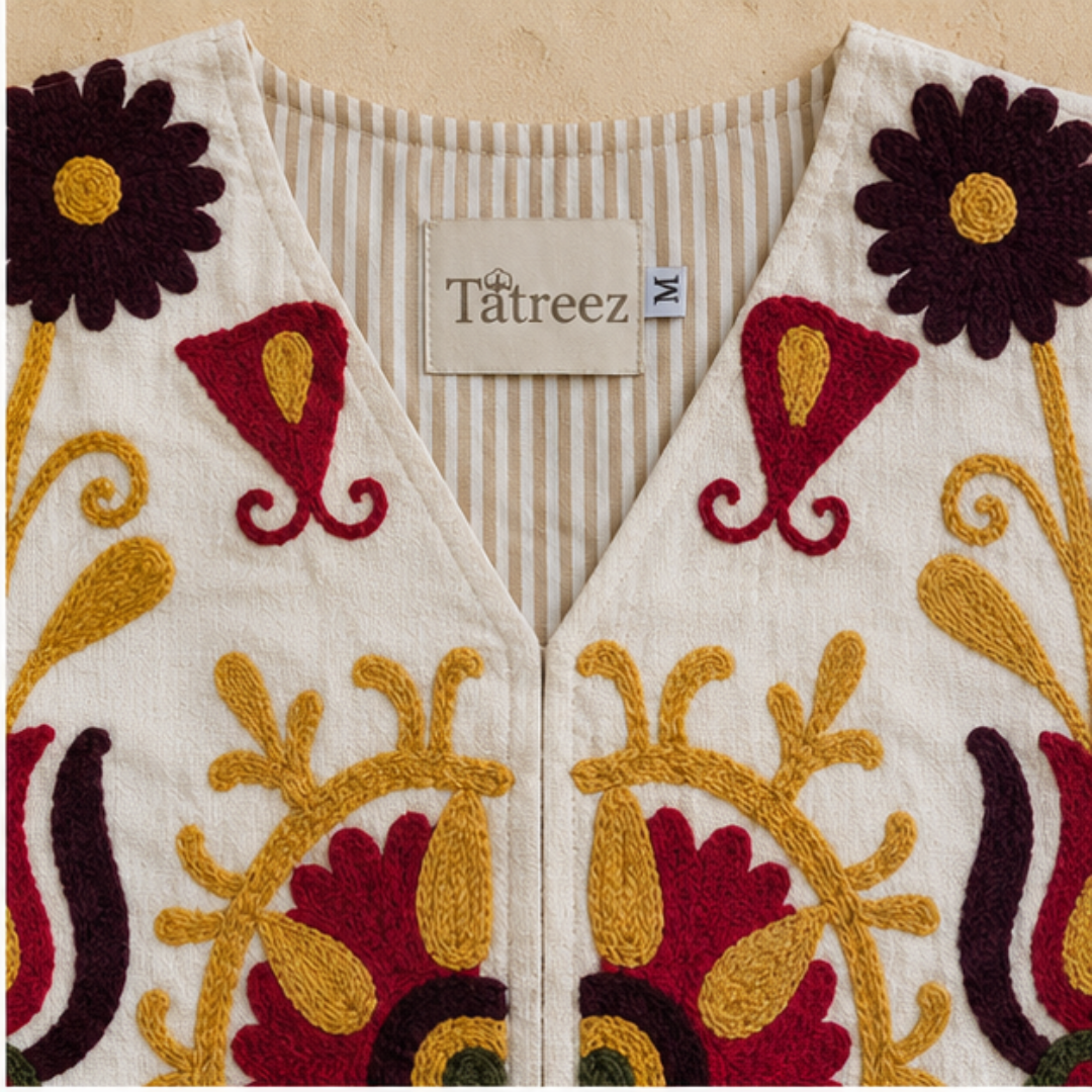 Ivory Suzani Embroidered Sleeveless Jacket – Floral Heritage Edition