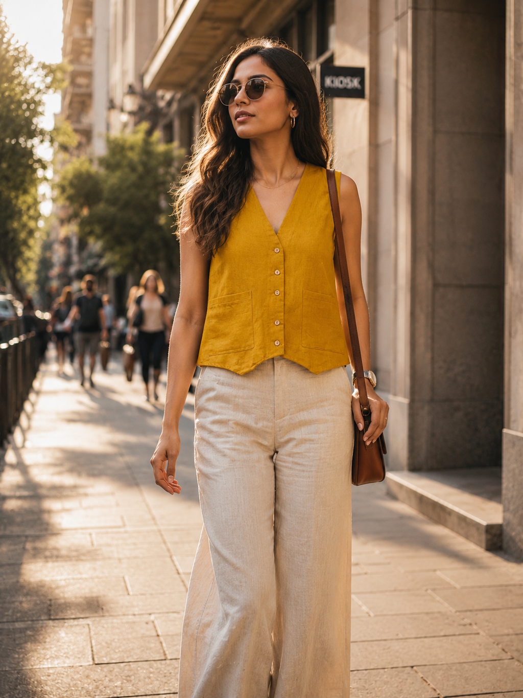 Mustard Linen Blend Vest