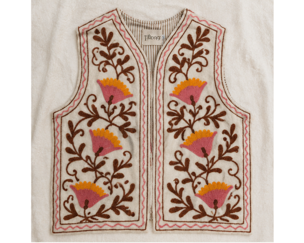 Kashmiri Aari Embroidered Woolen Jacket – Ivory Blossom