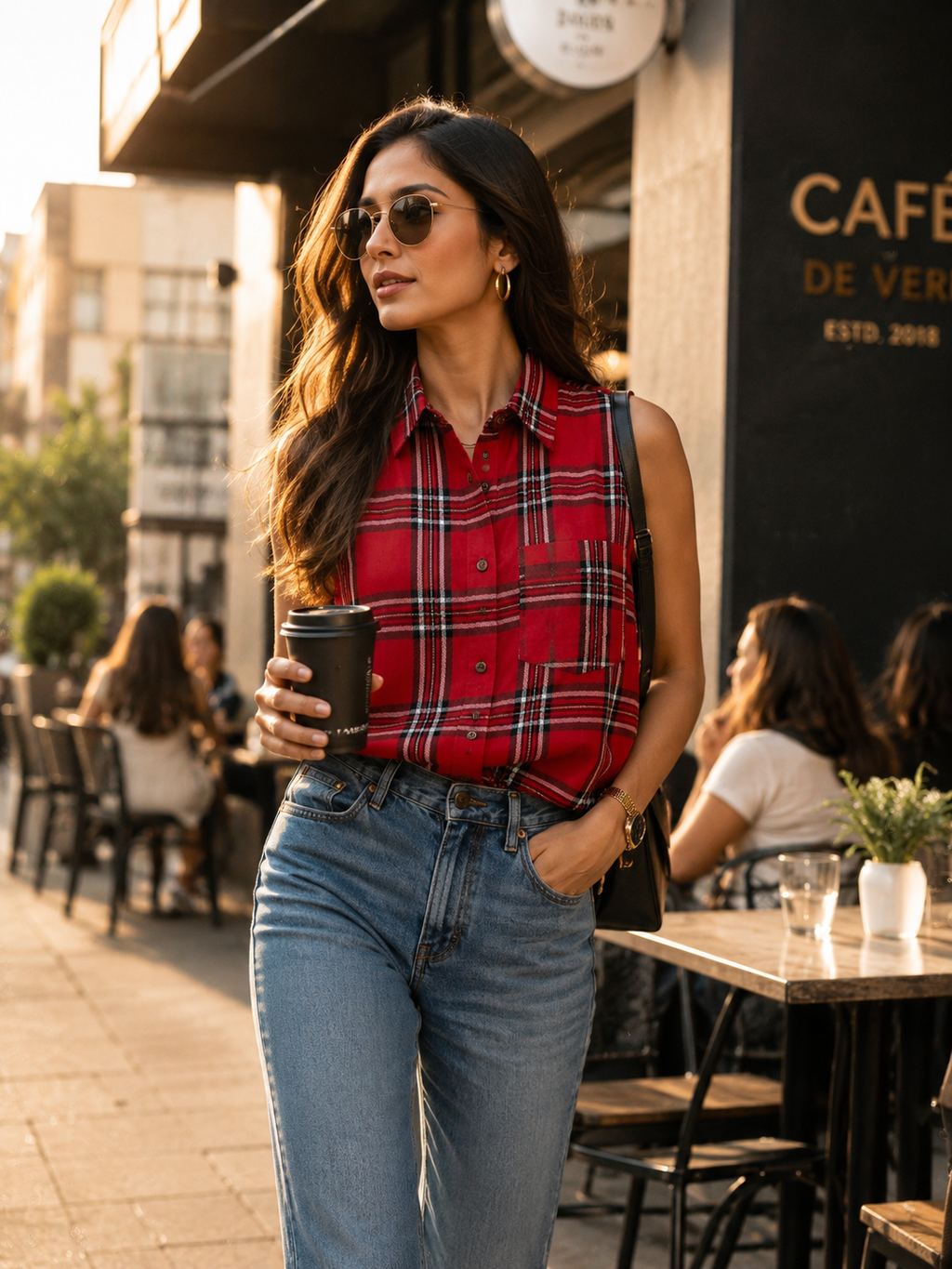 Red Plaid Sleeveless Shirt