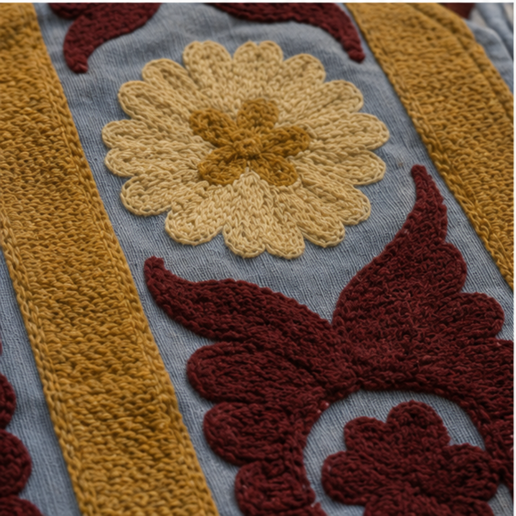 Slate Blue Suzani Embroidered Sleeveless Jacket – Heritage Bloom Edition
