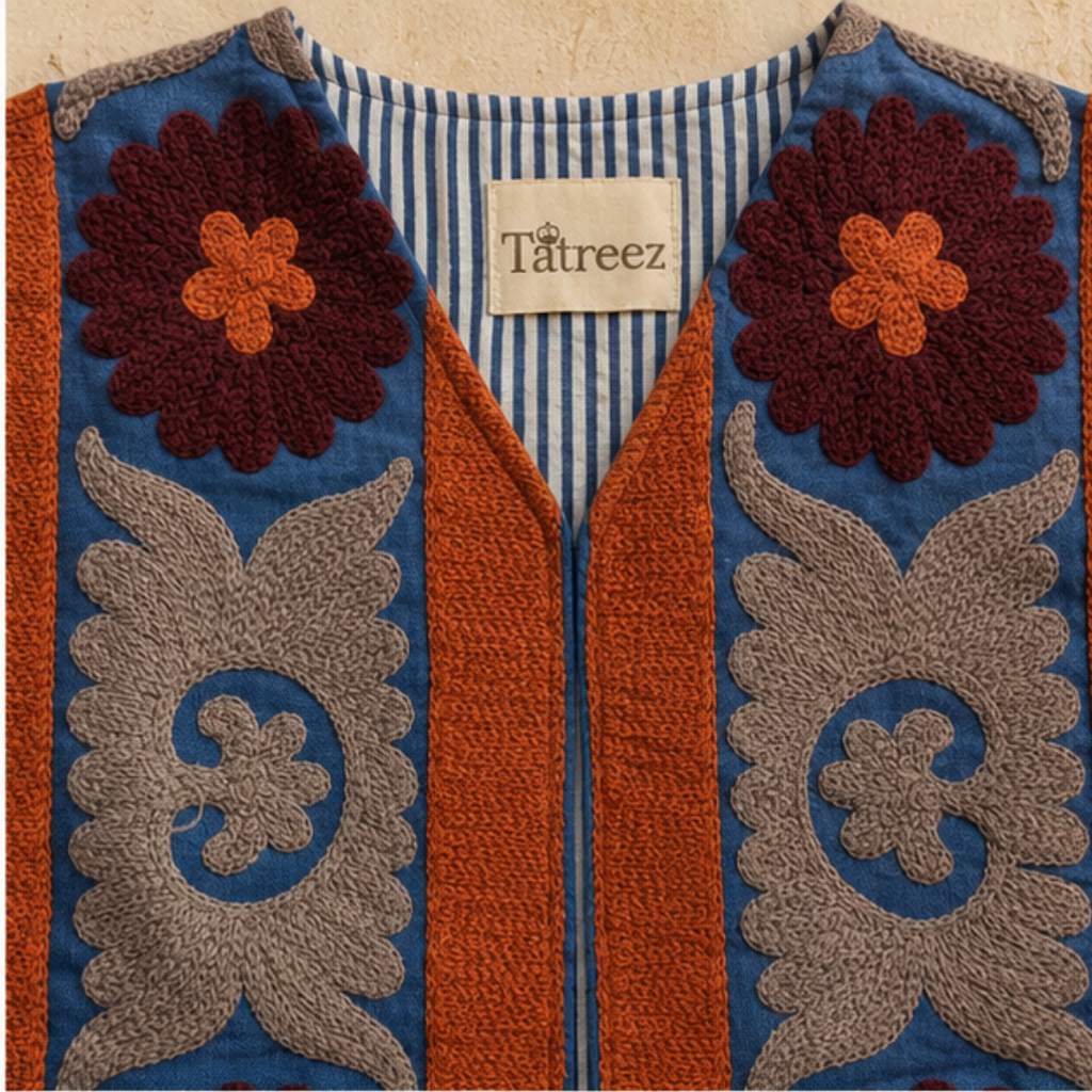 Midnight Blue Suzani Embroidered Sleeveless Jacket