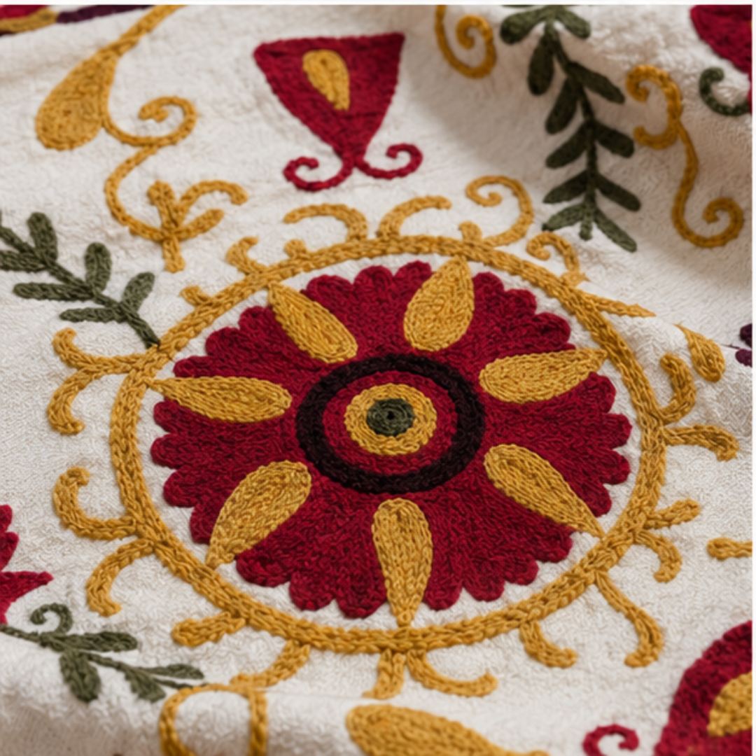 Ivory Suzani Embroidered Sleeveless Jacket – Floral Heritage Edition