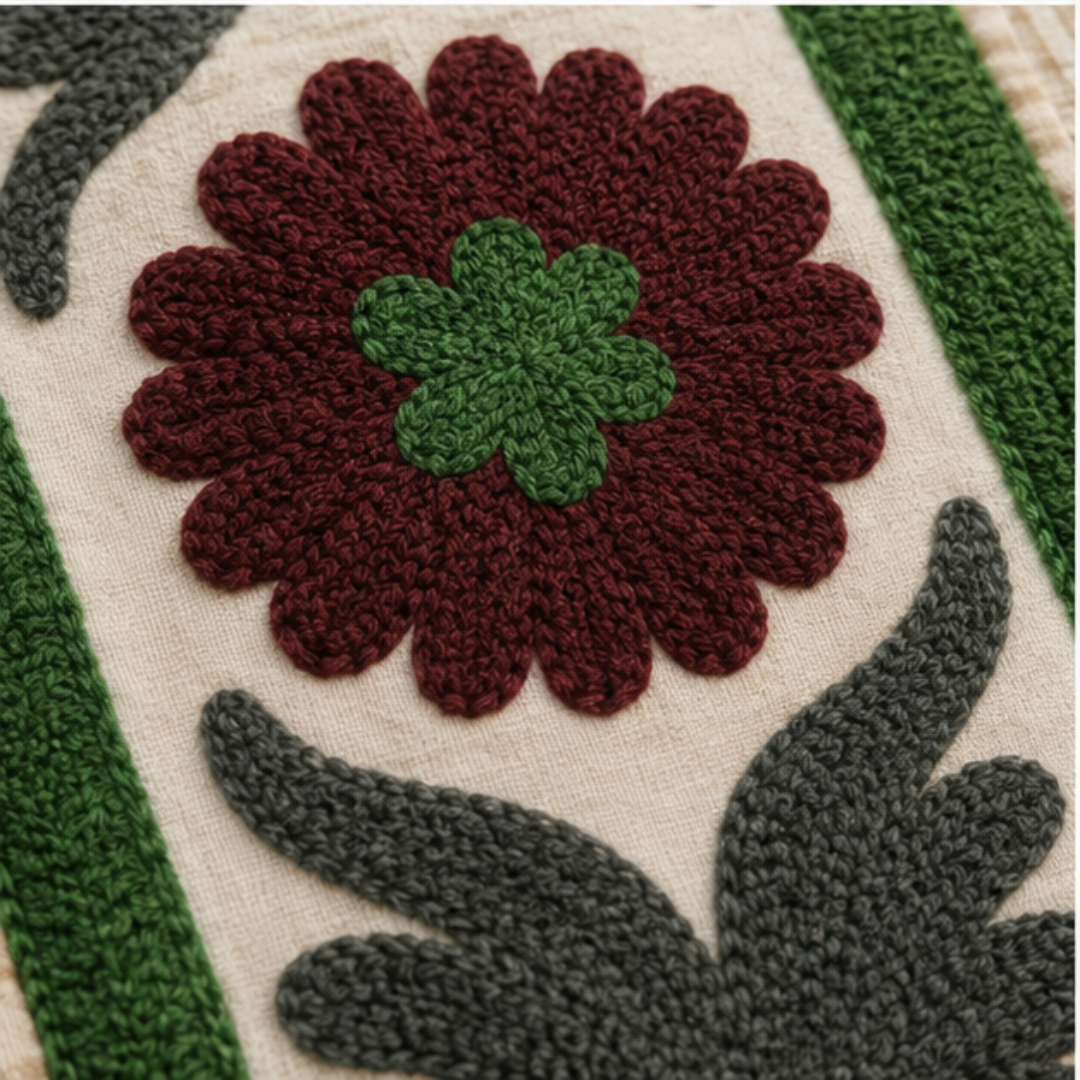 Ivory Suzani Embroidered Sleeveless Jacket – Emerald Blossom Edition