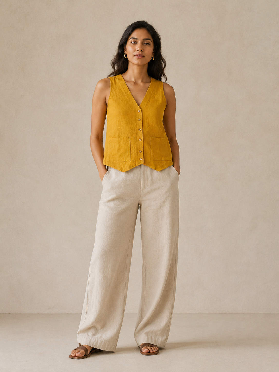 Mustard Linen Blend Vest