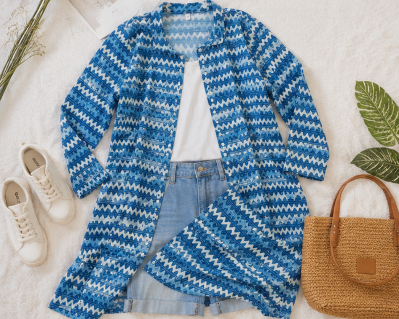 Tatreez Azure Wave Shrug