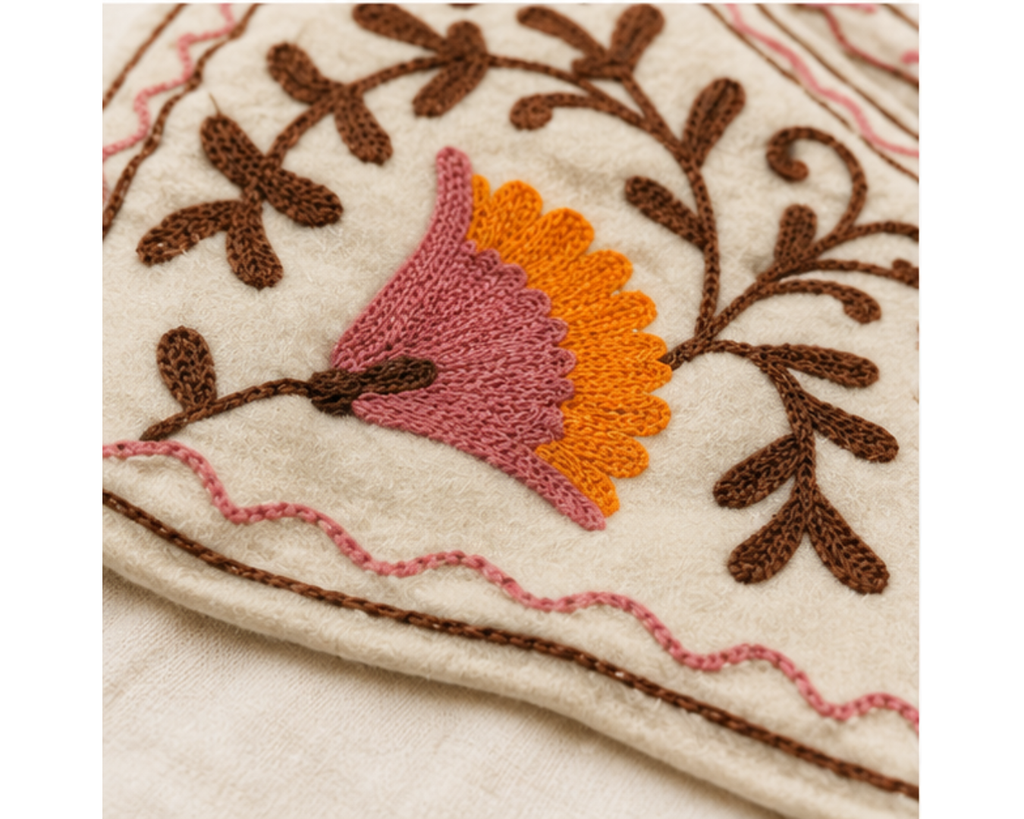 Kashmiri Aari Embroidered Woolen Jacket – Ivory Blossom