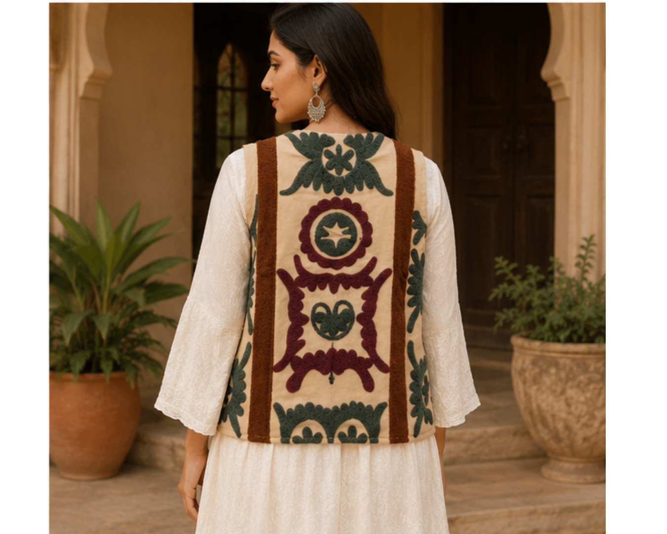 Suzani Embroidered Woolen Jacket – Ivory Heritage | Artisan Statement Collection