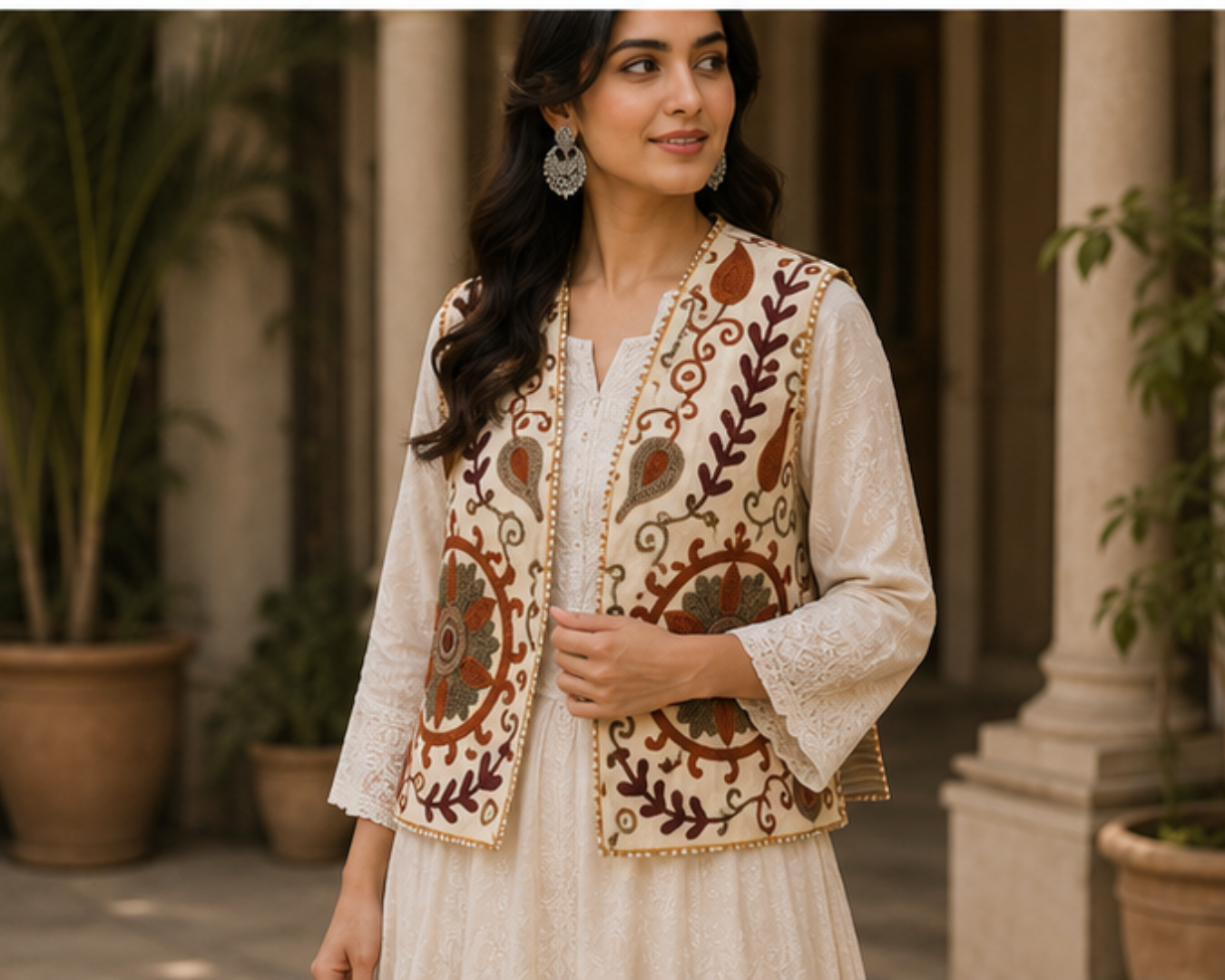 Kashmiri Aari Embroidered Woolen Jacket – Ivory Heritage Motif