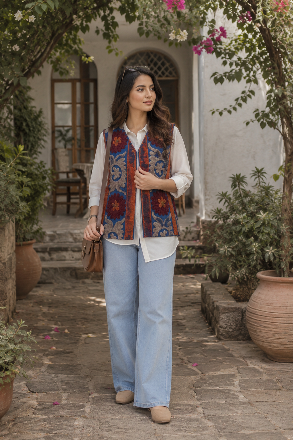 Midnight Blue Suzani Embroidered Sleeveless Jacket