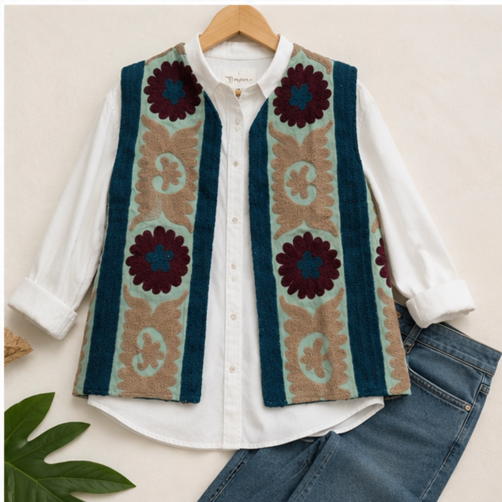Suzani Embroidered Woolen Jacket – Sage Green Heritage