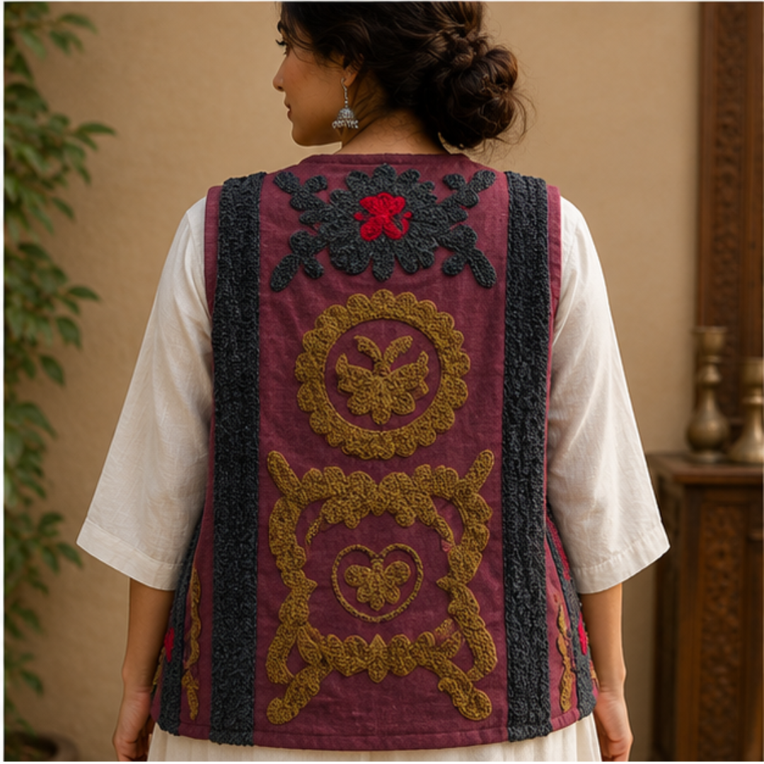 Mulberry Suzani Embroidered Sleeveless Jacket – Heritage Blossom Edition