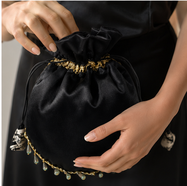 Black Satin Potli Bag