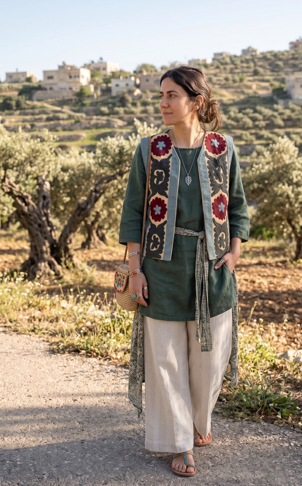 Ivory Suzani Embroidered Sleeveless Jacket – Emerald Blossom Edition