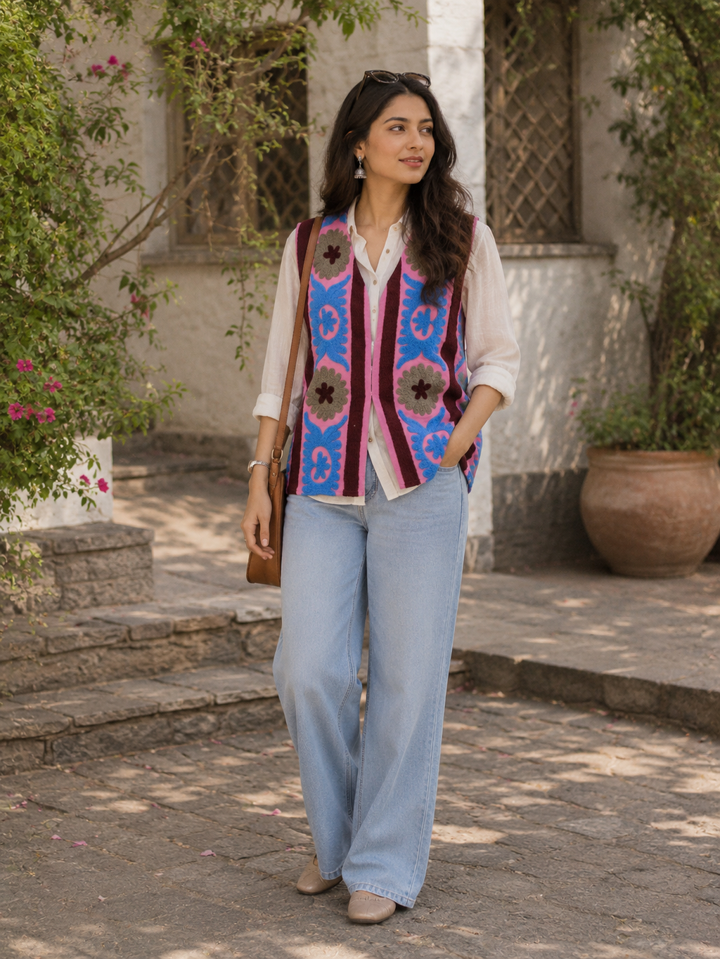 Blush Pink Suzani Embroidered Sleeveless Jacket – Artisan Bloom Edition