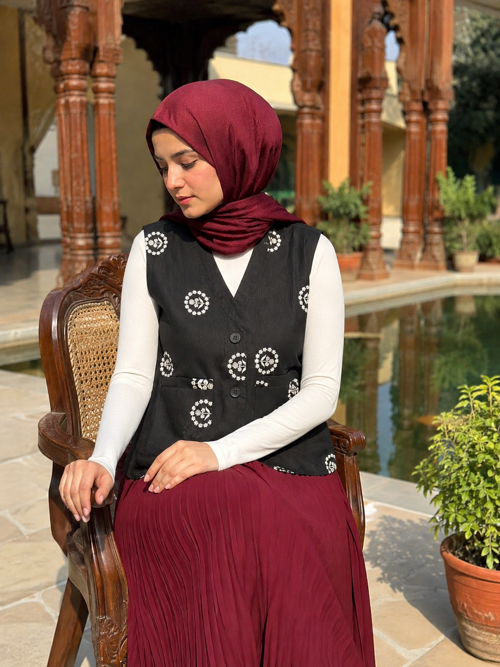 Noir Floral Medallion Embroidered Waistcoat