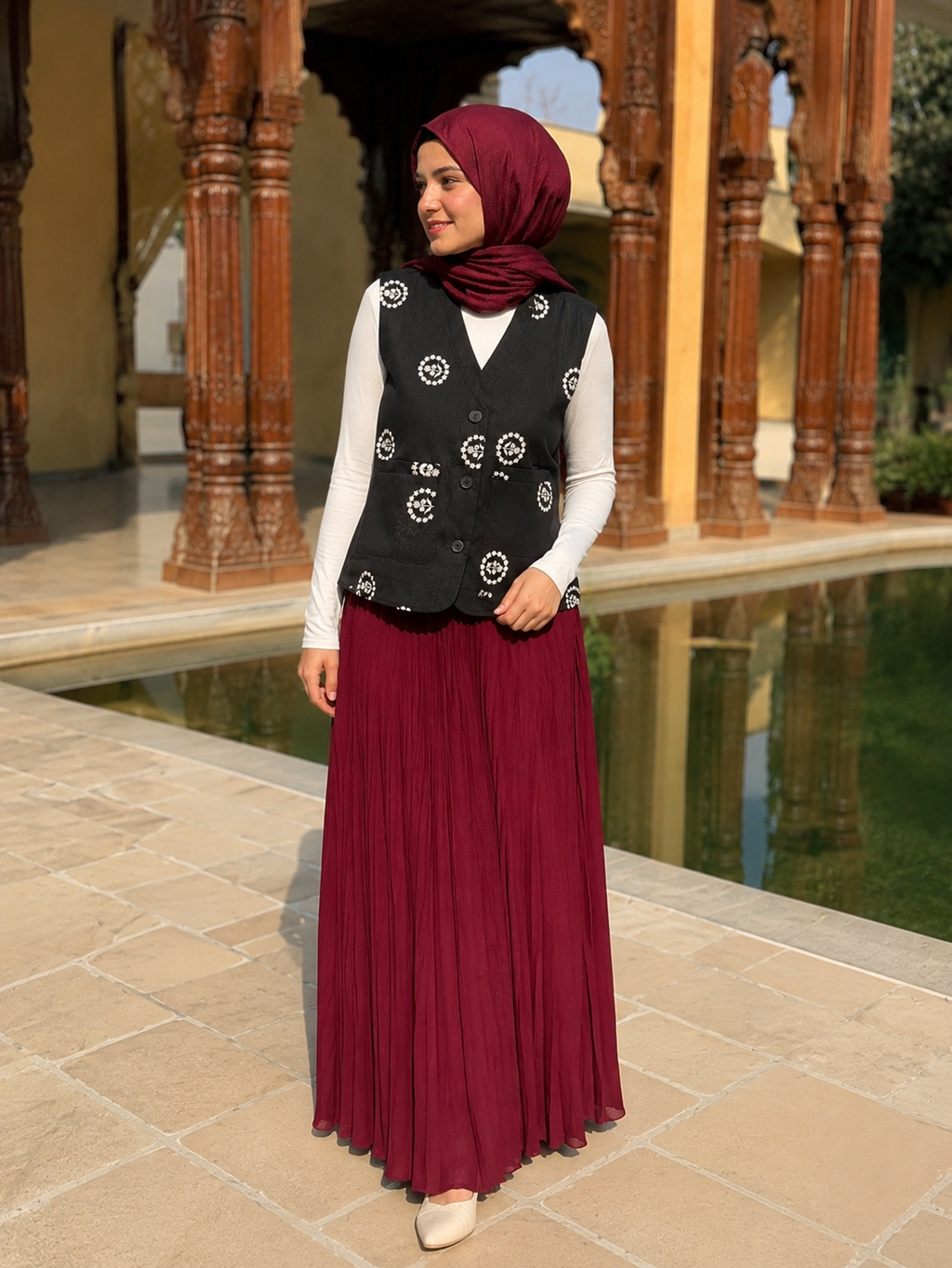 Noir Floral Medallion Embroidered Waistcoat