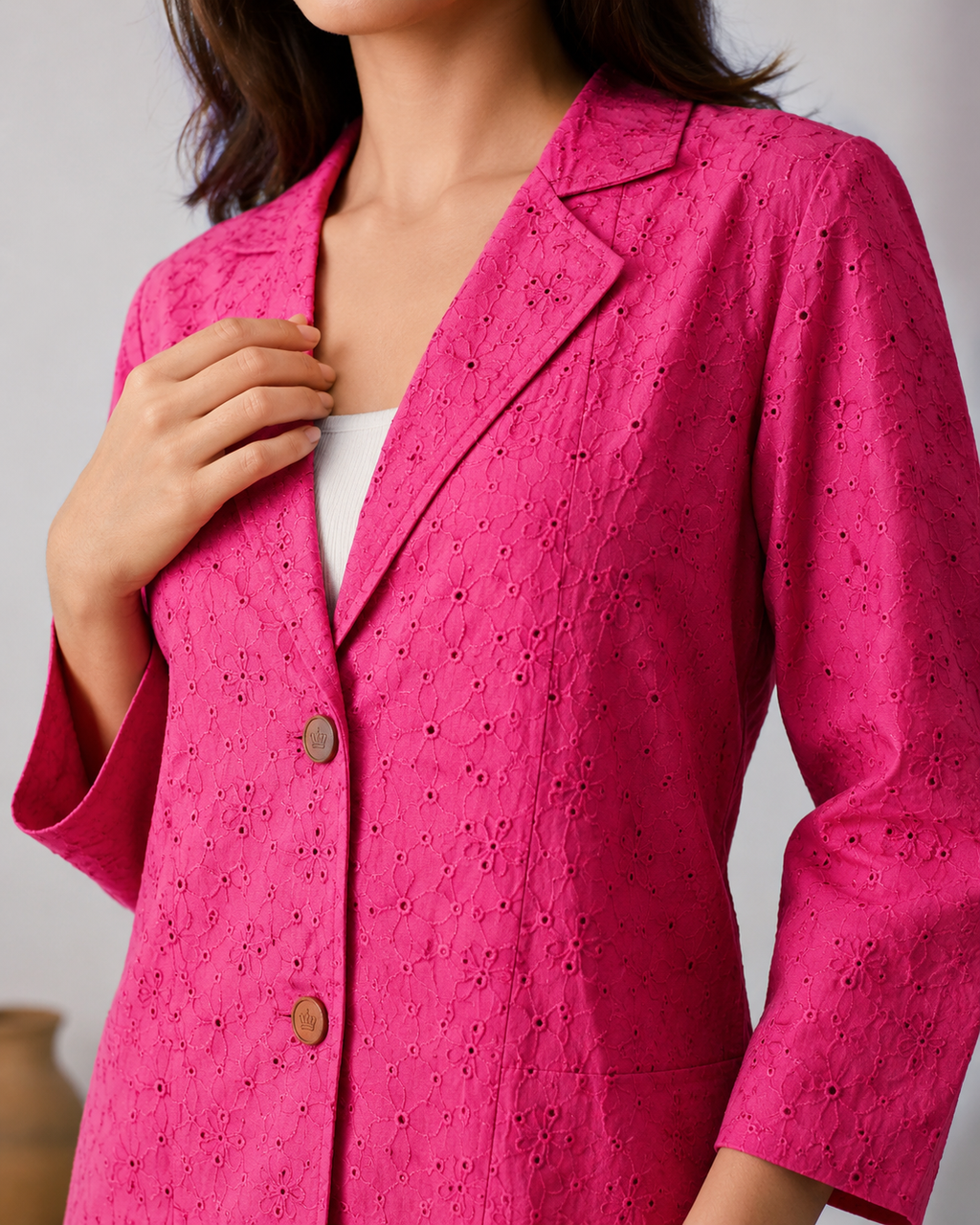 Fuchsia Bloom Eyelet Blazer