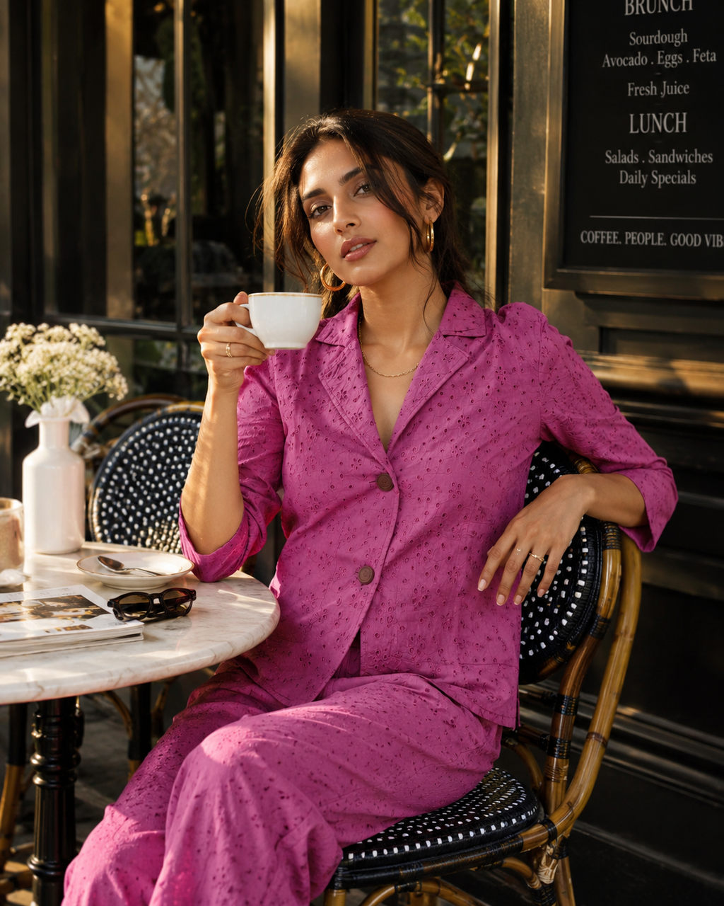 Fuchsia Bloom Eyelet Blazer