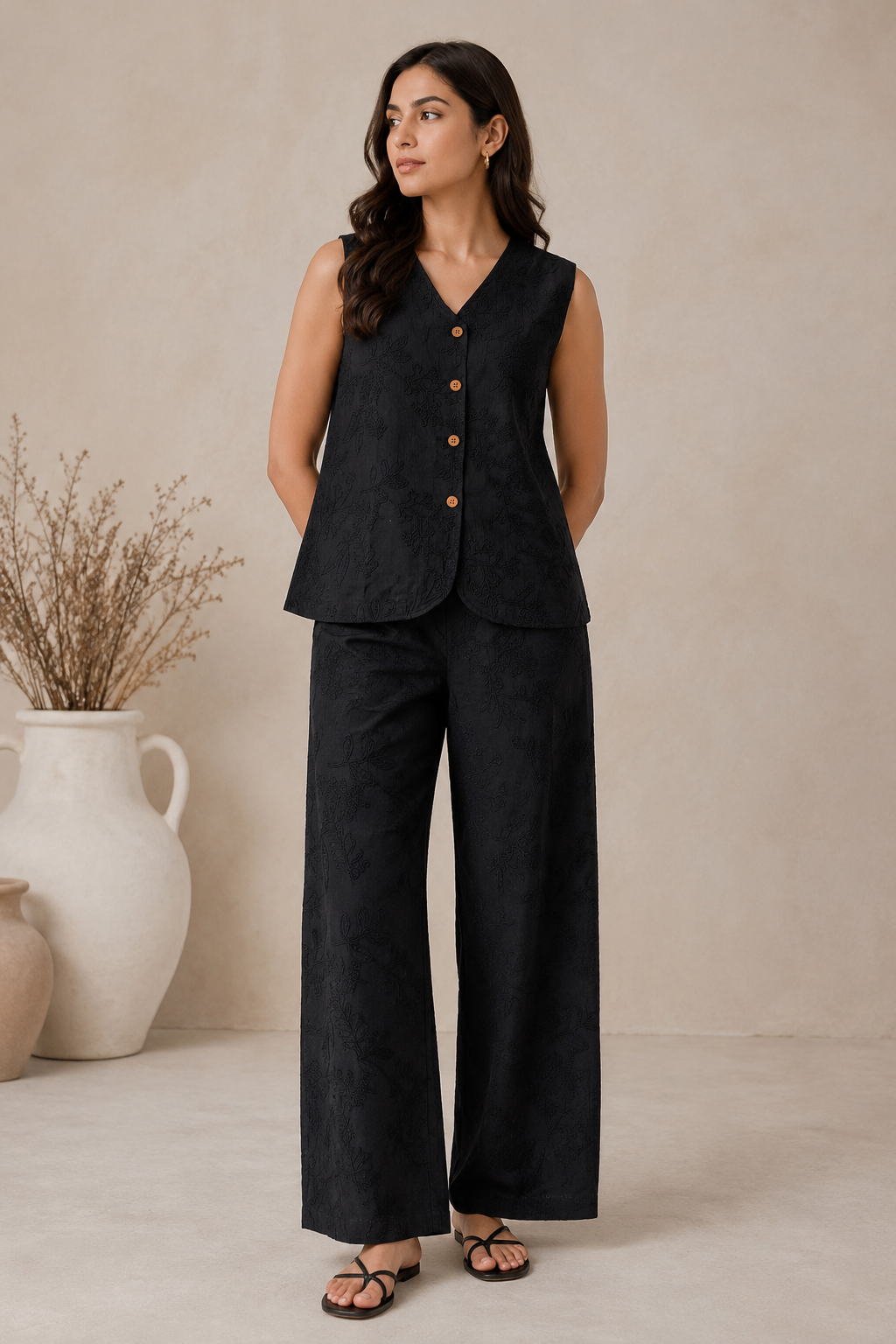 Noir Botanica Embroidered Vest