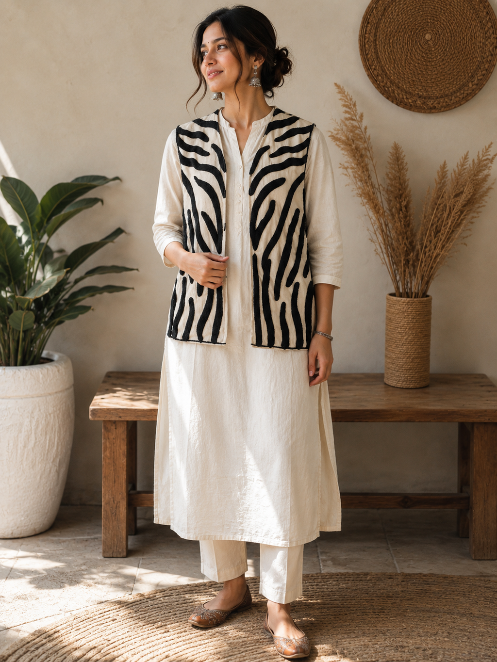Zebra Pattern Woolen Jacket – Black & Ivory