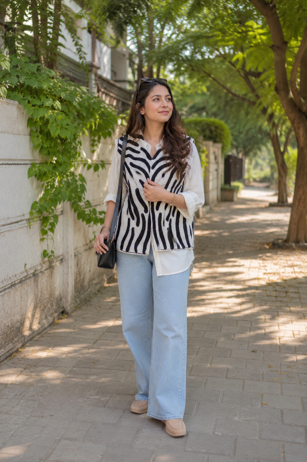Zebra Pattern Woolen Jacket – Black & Ivory