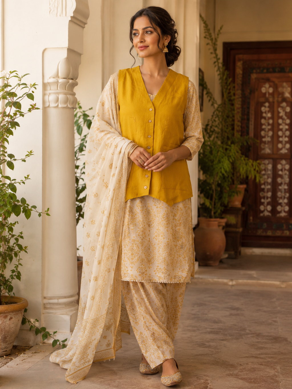 Mustard Linen Blend Vest