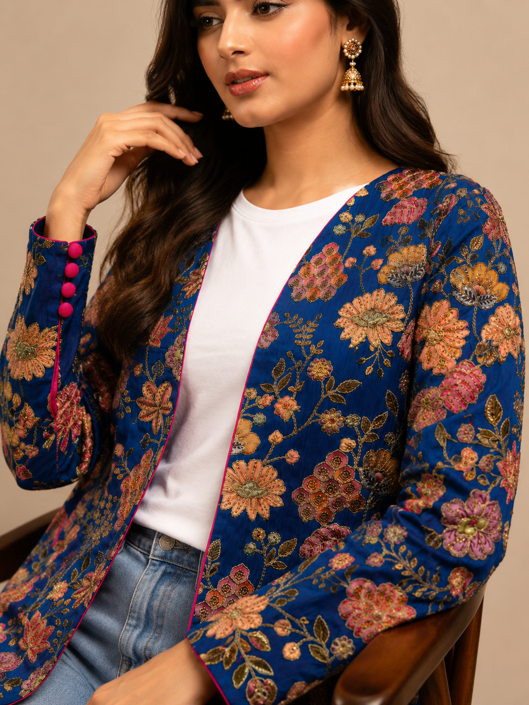 Noorani Cobalt Silk Jacket