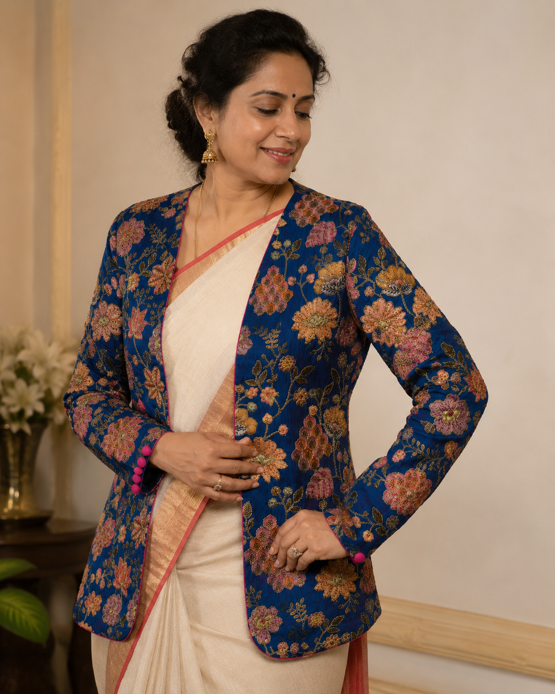 Noorani Cobalt Silk Jacket