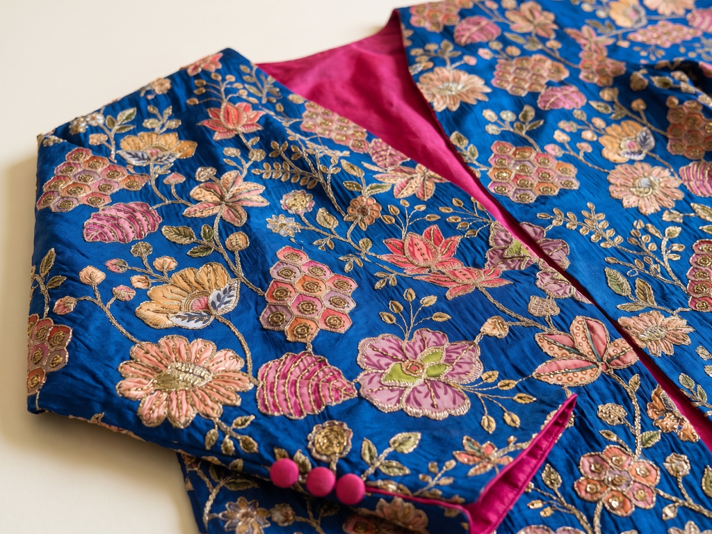 Noorani Cobalt Silk Jacket